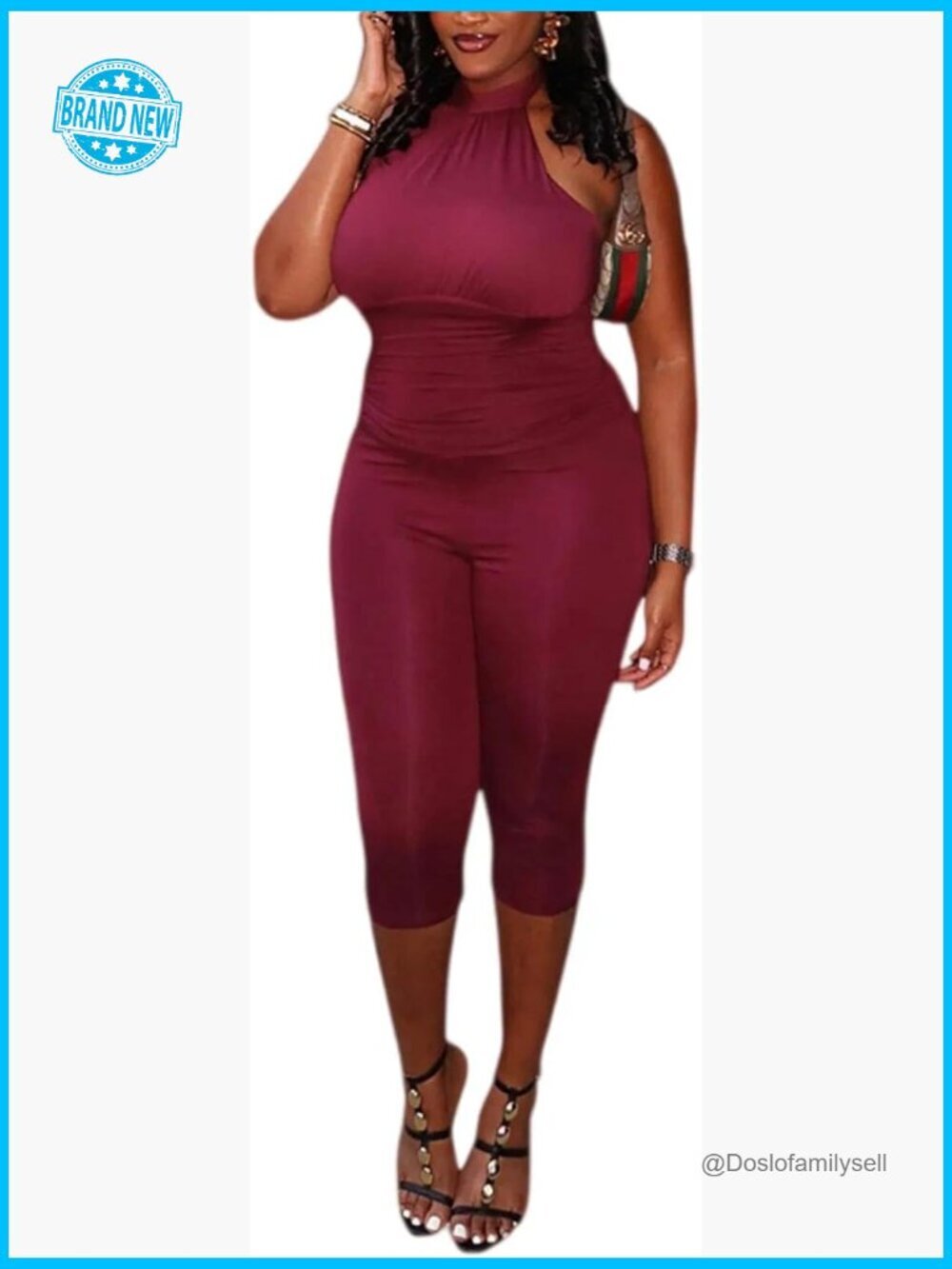 Capri Jumpsuits Sexy Halter Open Back Bodycon Rompers Clubwear Party Outfits